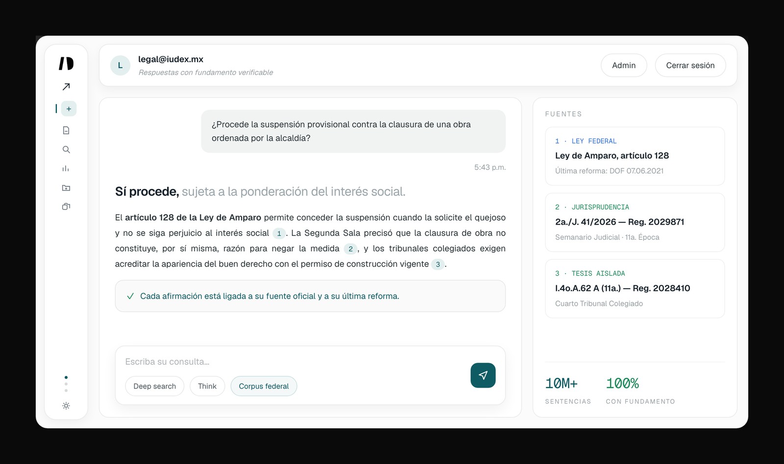 Consulta al corpus jurídico de IUDEX con la respuesta fundada en ley, jurisprudencia y tesis con registro