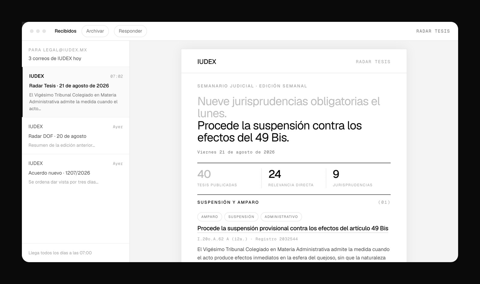 Correo Radar Tesis de IUDEX con las jurisprudencias nuevas del Semanario Judicial de la Federación
